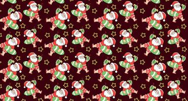 Santa Claus in summer, tourist with surfboard and juice in hand, tropical, pattern vector