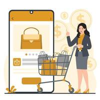 Flat online shopping on social media mobile applications or websites concept illustration vector