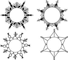 Set of round circle snowflake frames, graphic line circles circular empty borders, isolated graphic design winter elements vector
