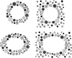 Snowflake circle round and oval frame set. Winter snowflake graphic line illustration. Design elements for Christmas and New Year greeting cards and banners. vector