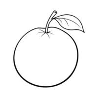 Simple black-and-white line drawing of a clementine with a stem and single leaf, isolated on a white background vector