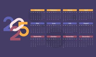 Modern Minimalist Design of 2025 Calendar. Colorful Design for Desk Calendar Template vector