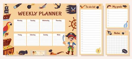 Pirate set of weekly planner, to do list, goals and notes. Set with pirate elements. vector