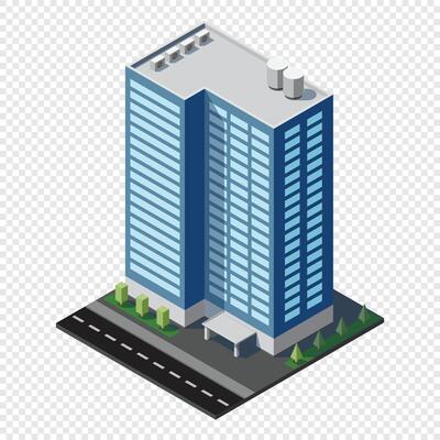 Isometric city building. Isometric modern building. Skyscraper building or business office. illustration