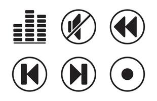 Set of media player icon design in black color isolated on white background, vector