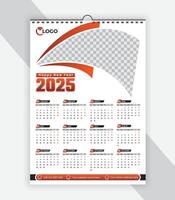 Modern wall calendar design 2025. Print Ready One Page wall calendar template design for 2025. Week starts on Sunday vector
