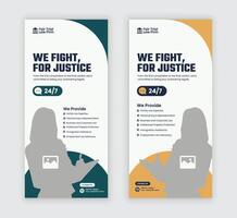 law agency rack card design templates with two color variations vector