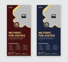 Law firm service DL flyer, law agency advertising rack card, and law consulting leaflet, handbill design templates with two color variations vector