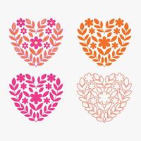 Four Heart-Shaped Floral Designs in Vibrant Colors vector