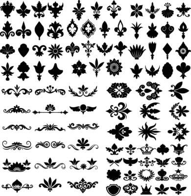 Decorative divider silhouette decoration Victorian Ornamental Floral Corner Border Retro Clip art.