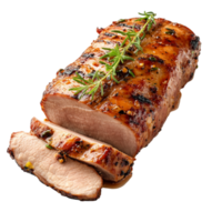 Pork Loin Sliced and Garnished with Herbs Isolated On Transparent Background png