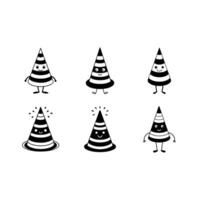 Traffic Cone with Party Hat - and Linocut Silhouette Design vector