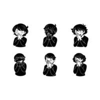 Shy Giggle and Linocut Silhouette Design vector