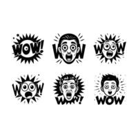 Surprised Wow and Linocut Silhouette Design vector