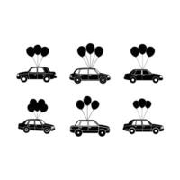 Squad Car with Balloons and Silhouette Design - Linocut Style vector