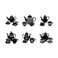 Tea Set and Linocut Silhouette Design vector