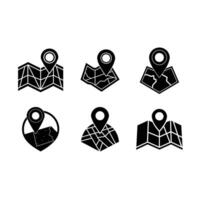 Map Icon and Linocut Silhouette Design vector