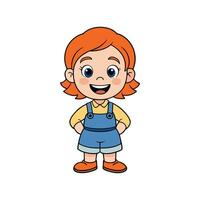 A Cheerful Cartoon Babysitter Character in Overalls Smiling on White Background vector