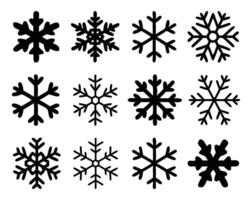A Set of Twelve Black Snowflake Icons vector
