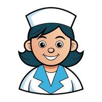 A Joyful Cartoon Nurse Character in Uniform with White Cap Smiling on White Background vector