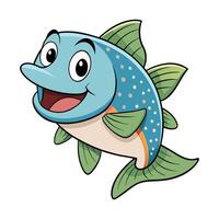 A Cartoon Happy Trout Fish with Big Eyes and Open Mouth vector