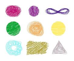 Detailed very bright and colorful felt tip ink markers scribbles isolated on white background. vector
