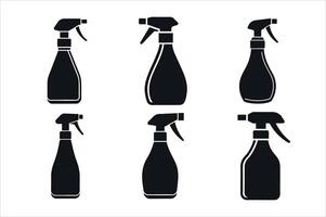 Six Black Silhouette Spray Bottles Against White Background vector