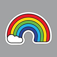 Vibrant Rainbow Sticker With Curved Color Bands and Bold Outline for Playful, Bright Effect vector