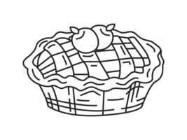 Apple pie doodle sketch. Hand drawn pie with cherry. Pie icon illustration. Editable stroke vector