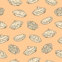 Pie seamless pattern. Hand drawn pie cake sketch on cream color background for bakery packaging vector