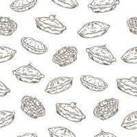 Pie cake doodle sketch seamless pattern on white background. Apple pie motif. Bakery wallpaper, wrap. print, packaging vector
