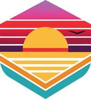 Sunset Beach Retro Geometric Design Summer Vacation Holiday vector