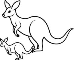 Kangaroo Mother and Joey Line Art, Australian Wildlife, Simple Design vector