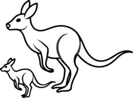Kangaroo Line Art Adult and Joey, Australian Marsupials vector
