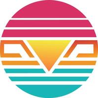 Retro Sunset Design Geometric Gradient Stripes, Triangle, 80s Vibe vector