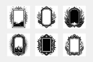 Six Black and White Ornate Frames with Mountain Scenery vector