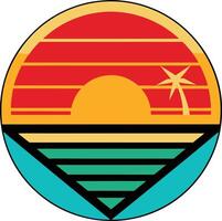 Retro Sunset Ocean Beach Tropical Summer Palm Tree Design vector