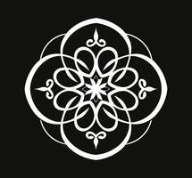 Elegant White Floral Mandala Design, Circular Pattern, Black Background vector