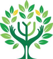Green Tree of Life Hands Nurturing Natures Growth vector