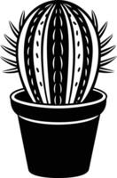 Black and White Barrel Cactus Potted Plant Illustration Design vector