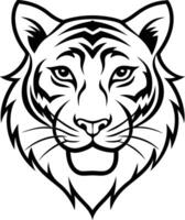 Majestic Tiger Head, Black and White, Wildcat, Stripes, Feline, Predator, Animal, Graphic, Design, A vector