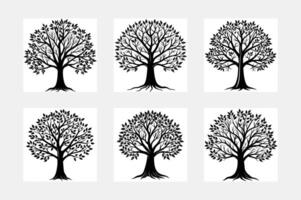 Six Black Silhouette Tree Illustrations Nature, Ecology, Graphics, Design, , Art, Symbol, Leaf vector