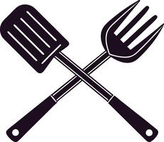 Crossed Kitchen Utensils Spatula and Fork, Cooking Tools vector