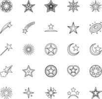 Celestial Star Icons Line Art Graphics, Shooting Stars, Galaxy vector
