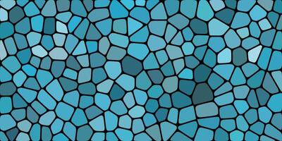 A seamless blue mosaic texture with irregular polygonal shapes, resembling stained glass with varying shades of blue and black outlines. vector