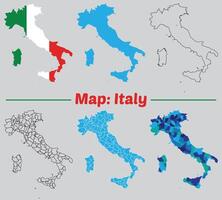 Italy country map set. internal provinces borders marked, Simple map of Italy drawing, Filled and outline. vector