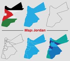 Jordan country map set. internal provinces borders marked, Simple map of Jordan drawing, Filled and outline. vector