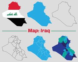 Iraq country map set. internal provinces borders marked, Simple map of Iraq drawing, Filled and outline. vector