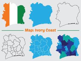 Ivory Coast country map set. internal provinces borders marked, Simple map of Ivory Coast drawing, Filled and outline. vector