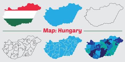 Hungary country map set. internal provinces borders marked, Simple map of Hungary drawing, Filled and outline. vector